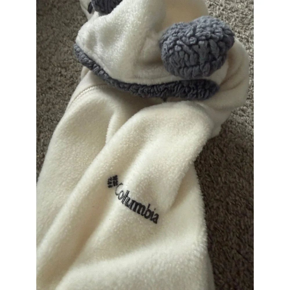 Columbia Baby Bunting Snowsuit Fleece Hooded White 3-6 Months Bear‎ Ears